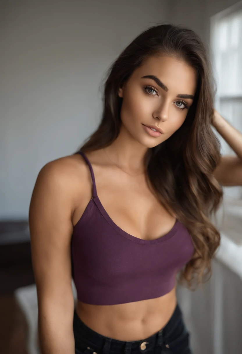 Arafed Mujer con camiseta sin mangas y bragas a juego, Chica sexy con ojos marrones, Retrato Sophie Mudd, cabello rubio y ojos grandes, en el club, Selfie de una mujer joven, Ojos en el dormitorio, Violeta Myers, ohne Maquillaje, Maquillaje natural, staring directly into camera, Cara con Artgram, dezentes Maquillaje, Impresionante foto de cuerpo completo, en el dormitorio, Fission. Pechos grandes