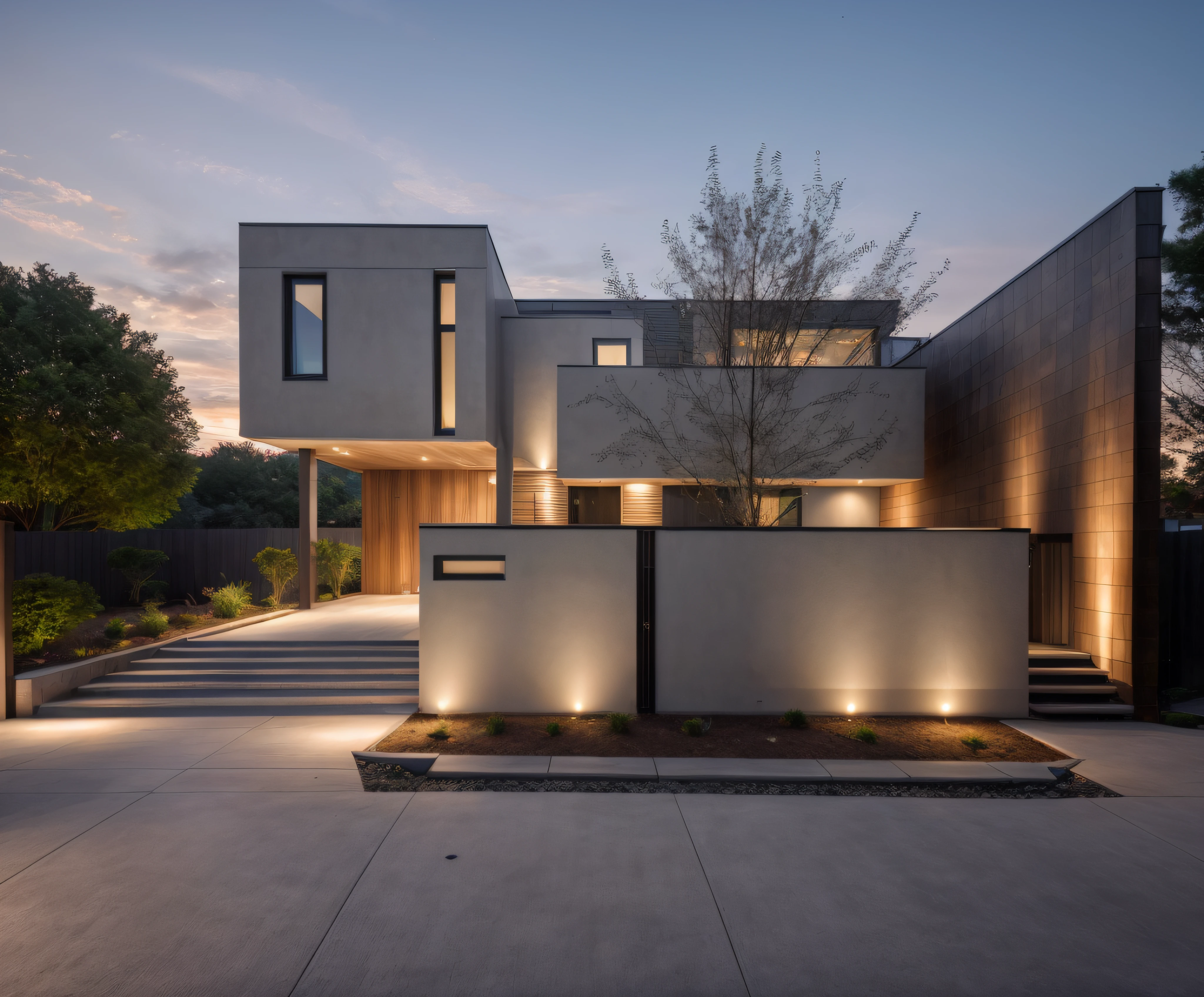 8k photo quality,
Modern exterior design, evening lighting