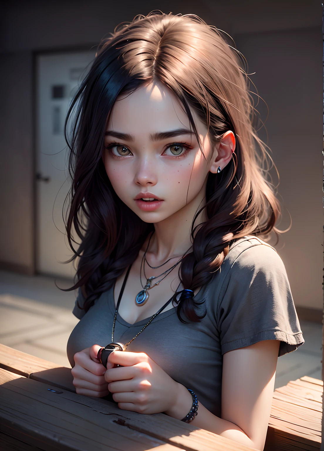 (best quality,4k,ultra-detailed,realistic:1.2),girl and boy,couple in love,necklace,many bracelets,nike shoes,full body,eye-catching,facial expressions,25 years old,scary face,grey theme,fancy lighting,fantasy
