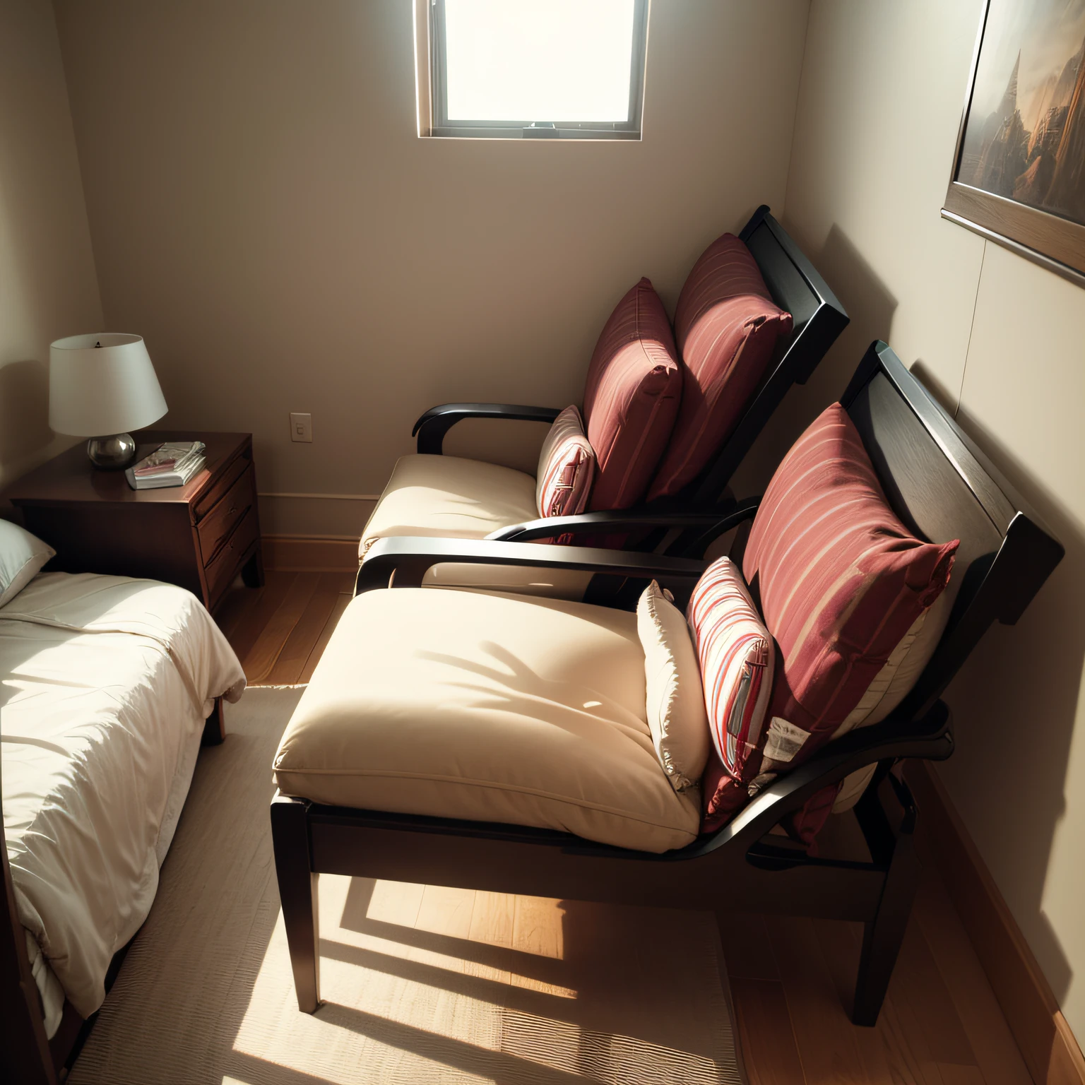 chairs at the foot of the bed with FINAL TOUCHES
