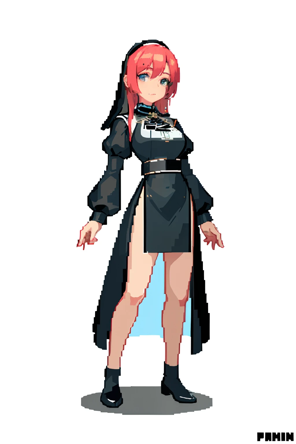 (best quality, masterpiee:1.2),ultra-detailed,(realistic,photo-realistic:1.37),pixel,pixel art,full body,Nun game character,traditional costume,sacred atmosphere