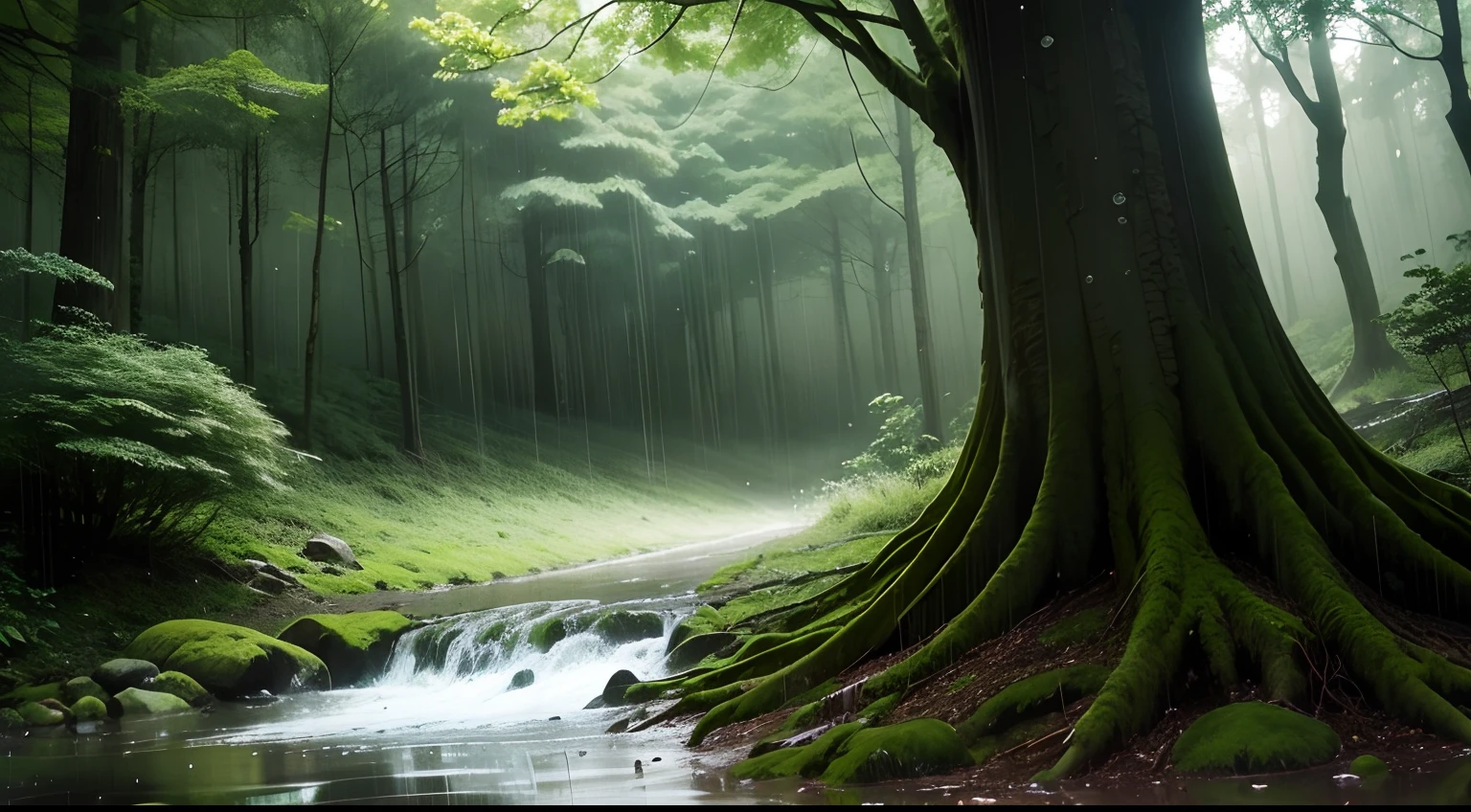 Fantastic forest、rain is falling。