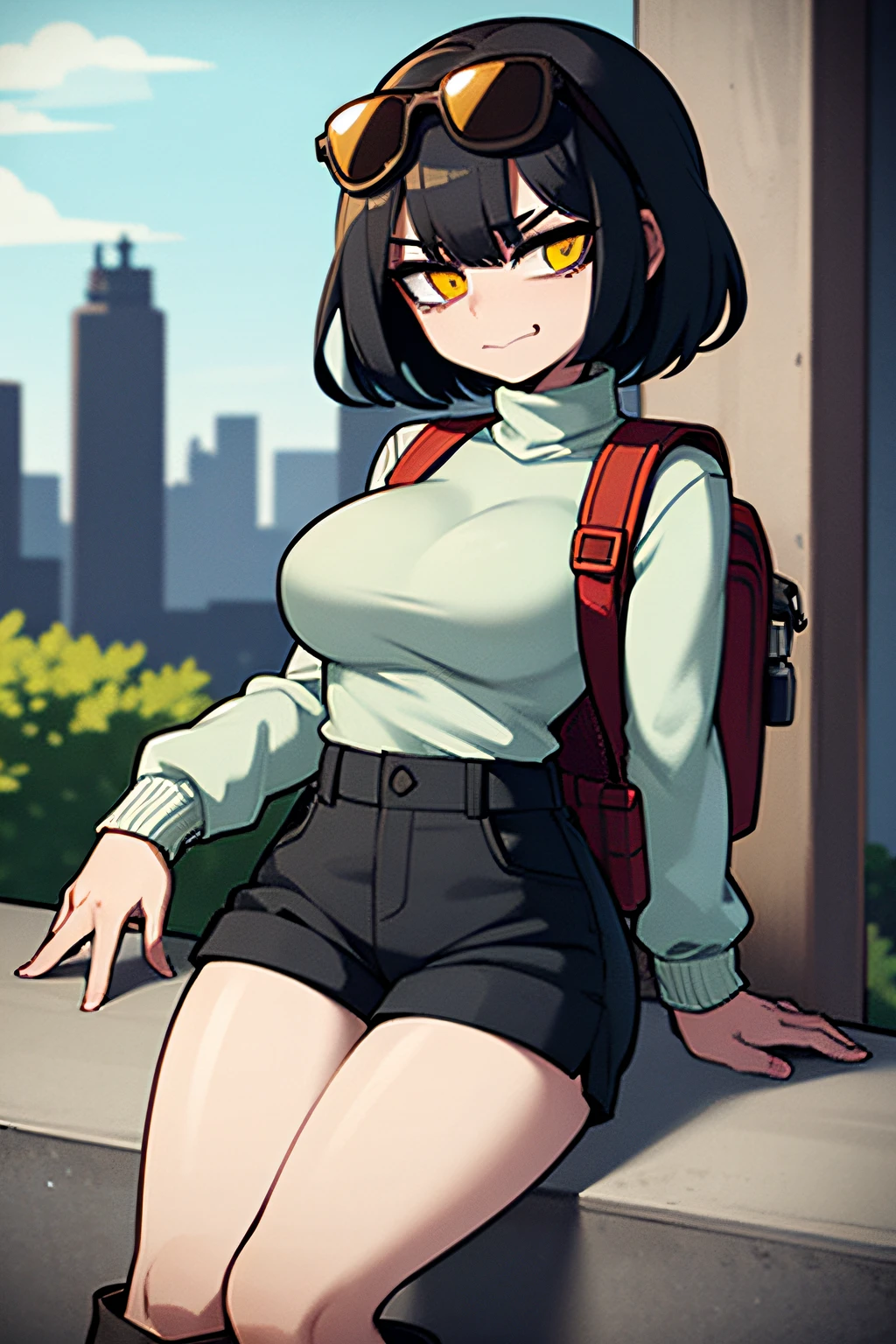 (Sarada Uchiha,short hair,black hair,glasses),full body picture Unreal Engine 5 8K UHD of beautiful girl, green Japanese style long hair, ((wearing futuristic black tight battle suit)), half face mask, (futuristic neck collar), grass green light details, best quality, masterpiece,show tits