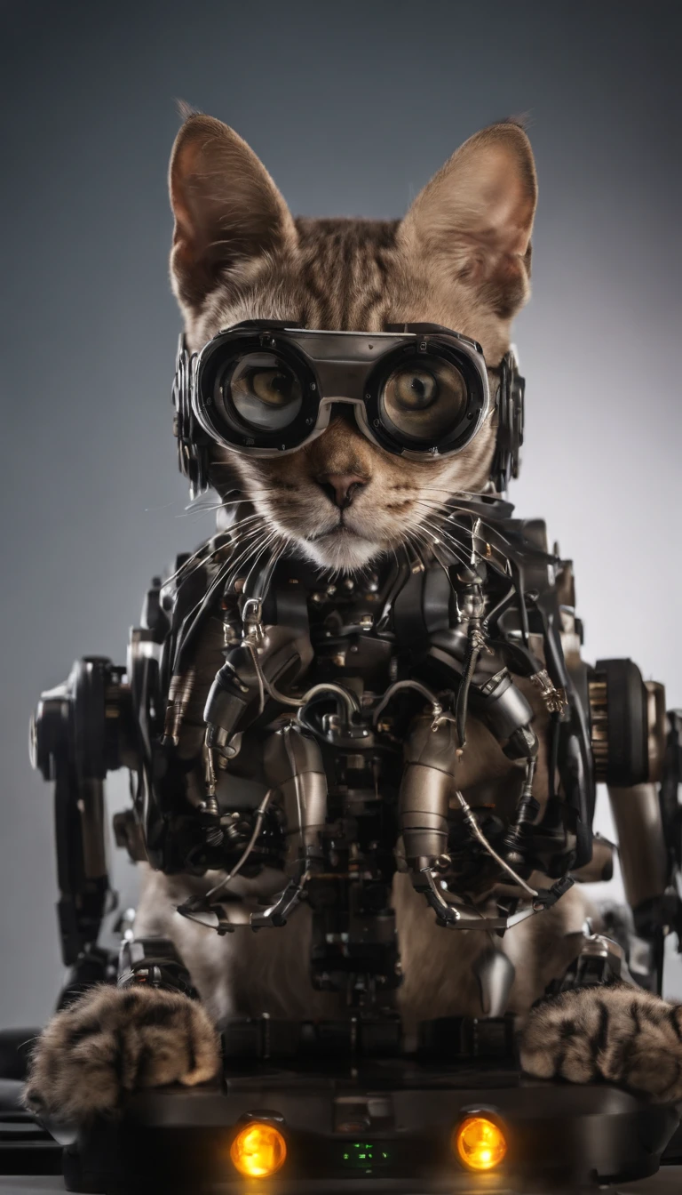robotic cat, (estilo de brinquedo da caixa cega:1.2), (tiro de corpo inteiro) , 1 Menino Transparente,Behind him is a cute transparent robot cat, Mech transparente, Capacete requintado:1.2, Glasses:1.2, Cyberpunk, brilho sonhador, luminous neon lights, limpo, fundo branco, ( global ilumination, Traching de raias, HDR, unreal render,Reasonable design, alto detalhe, master part, best quality, hiper HD, Cinematic lighting)