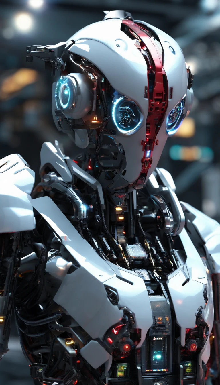A close up of a robot with a red and white head - SeaArt AI