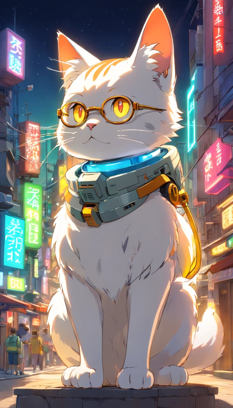 robotic cat, (estilo de brinquedo da caixa cega:1.2), (tiro de corpo inteiro) , 1 Menino Transparente,Behind him is a cute transparent robot cat, Mech transparente, Capacete requintado:1.2, Glasses:1.2, Cyberpunk, brilho sonhador, luminous neon lights, limpo, fundo branco, ( global ilumination, Traching de raias, HDR, unreal render,Reasonable design, alto detalhe, master part, best quality, hiper HD, Cinematic lighting)
