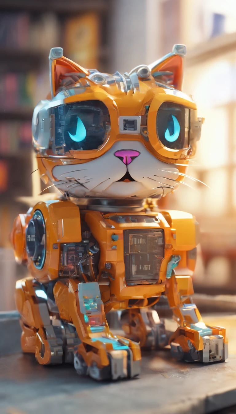 robotic cat, (estilo de brinquedo da caixa cega:1.2), (tiro de corpo inteiro) , 1 Menino Transparente,Behind him is a cute transparent robot cat, Mech transparente, Capacete requintado:1.2, Glasses:1.2, Cyberpunk, brilho sonhador, luminous neon lights, limpo, fundo branco, ( global ilumination, Traching de raias, HDR, unreal render,Reasonable design, alto detalhe, master part, best quality, hiper HD, Cinematic lighting)