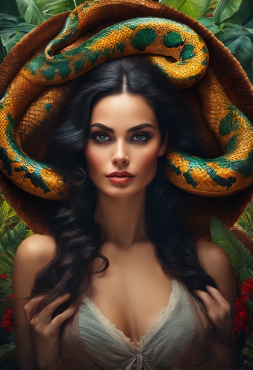 hermosa mujer con cabeza de serpiente
