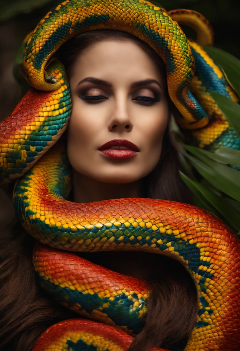 cabeza de serpiente en el cuerpo de una mujer