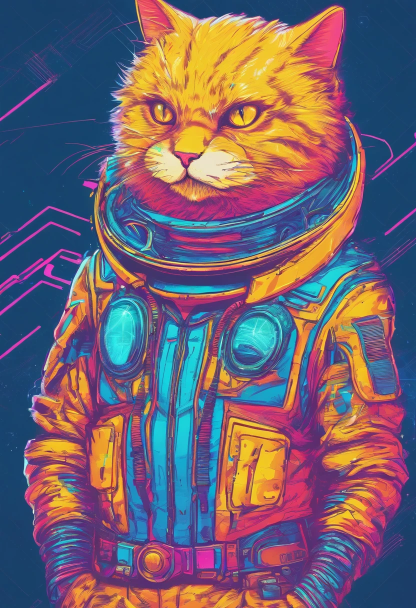 Cat-shaped alien、Coat color is neon blue、Eye color is yellow、Wearing a white spacesuit
