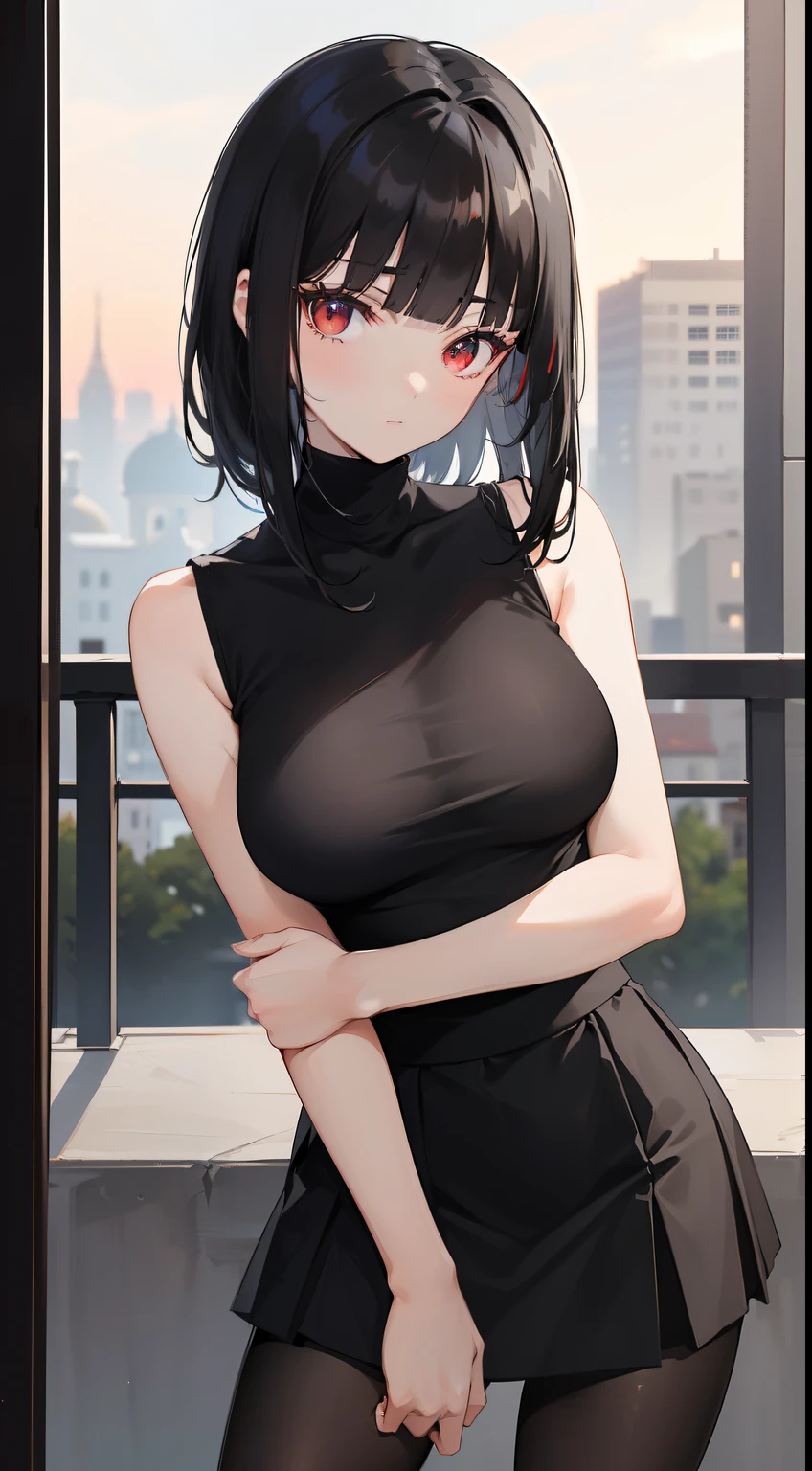 Anime girl posing for photo in black top and black skirt, seductive anime girls, Casual pose, Smooth anime CG art, anime moe art style, Realistic anime 3 D style, thicc, cute elegant pose, Tifa Lockhart, alluring tipha lockhart portrait, [ 4 K digital art ]!!, Anime style. 8K, attractive anime girls, Anime. Soft lighting
