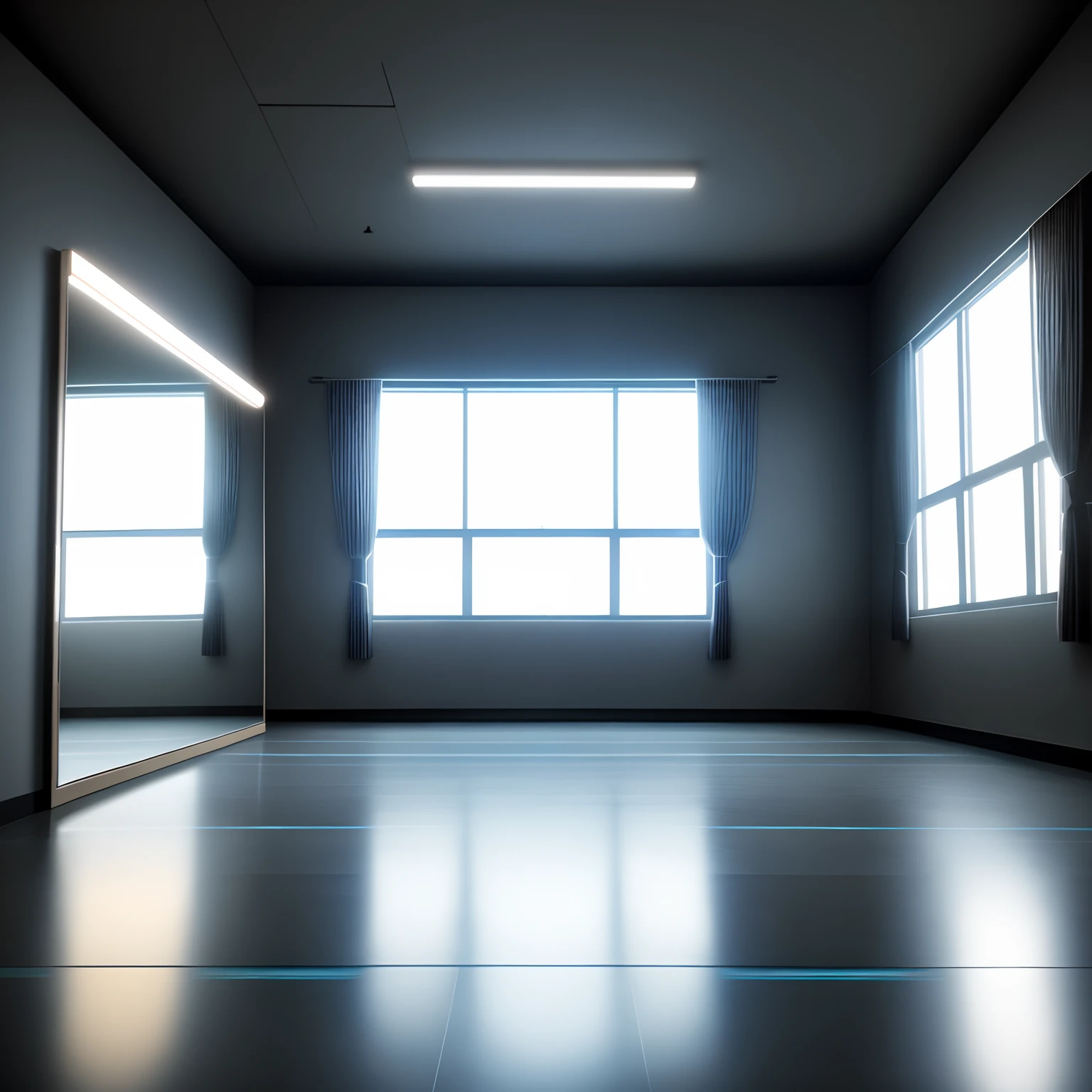 (dance studio: 1.5) , interior, groove galaxy , mirrors present , ultra realistic ,neon lights (tmasterpiece,premier quality,best qualitiy,officlal art,Beauty and aesthetics:1.2),(8K,best qualitiy,tmasterpiece:1.2)