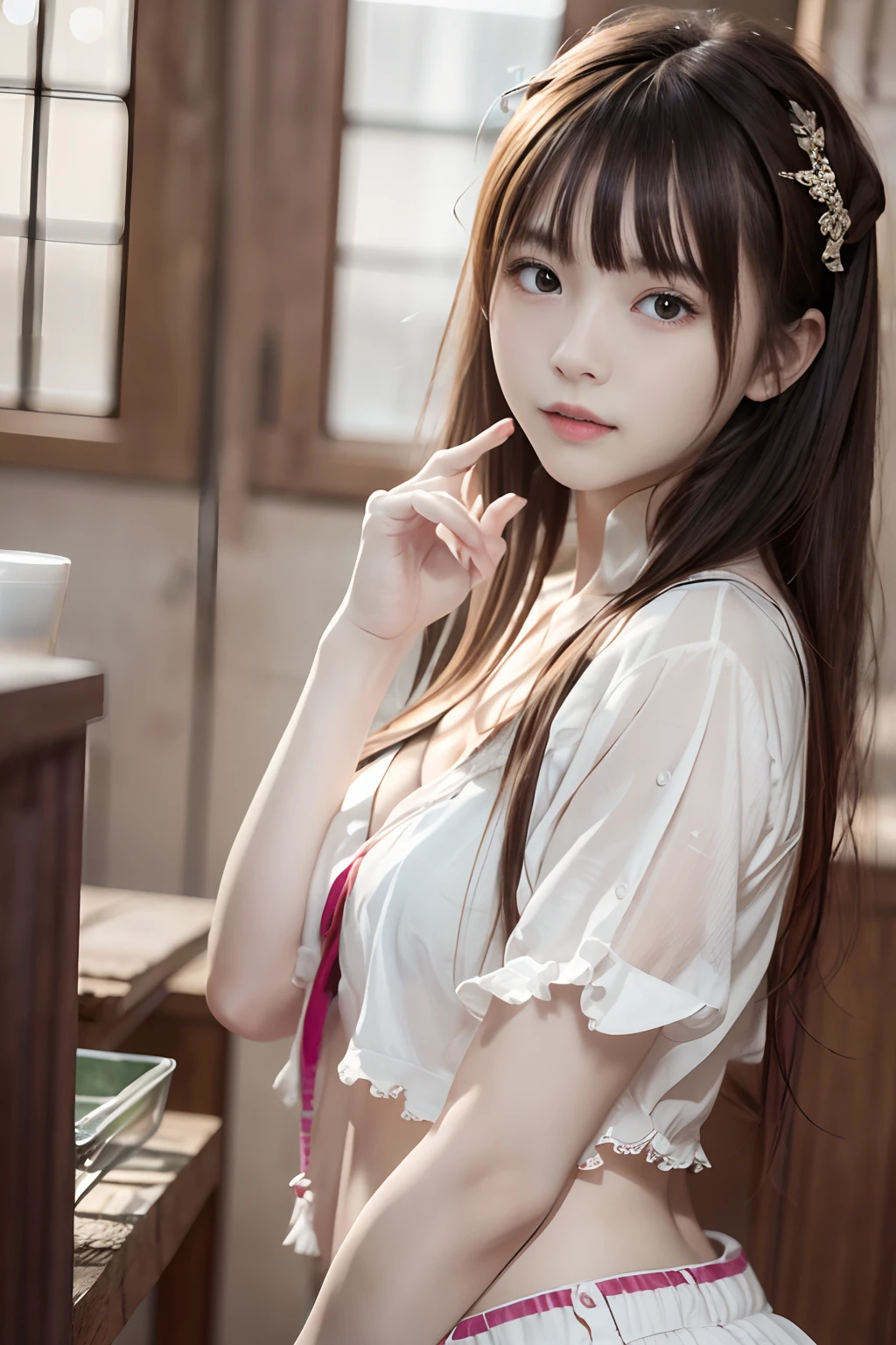 top-quality、masterpiece、超A high resolution、(Photorealsitic:1.4)、18year old、girl with、enticing、looking in camera、Beautiful clothes、idol、stage、