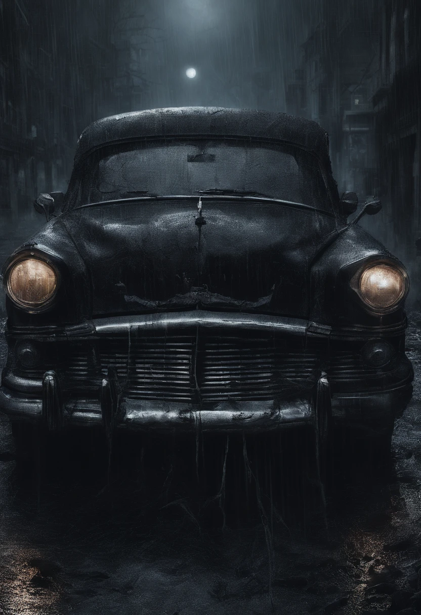 In the car on a rainy night，Someone is answering the phone，。Completely realistic,  Full high resolution, Well made，detail-rich