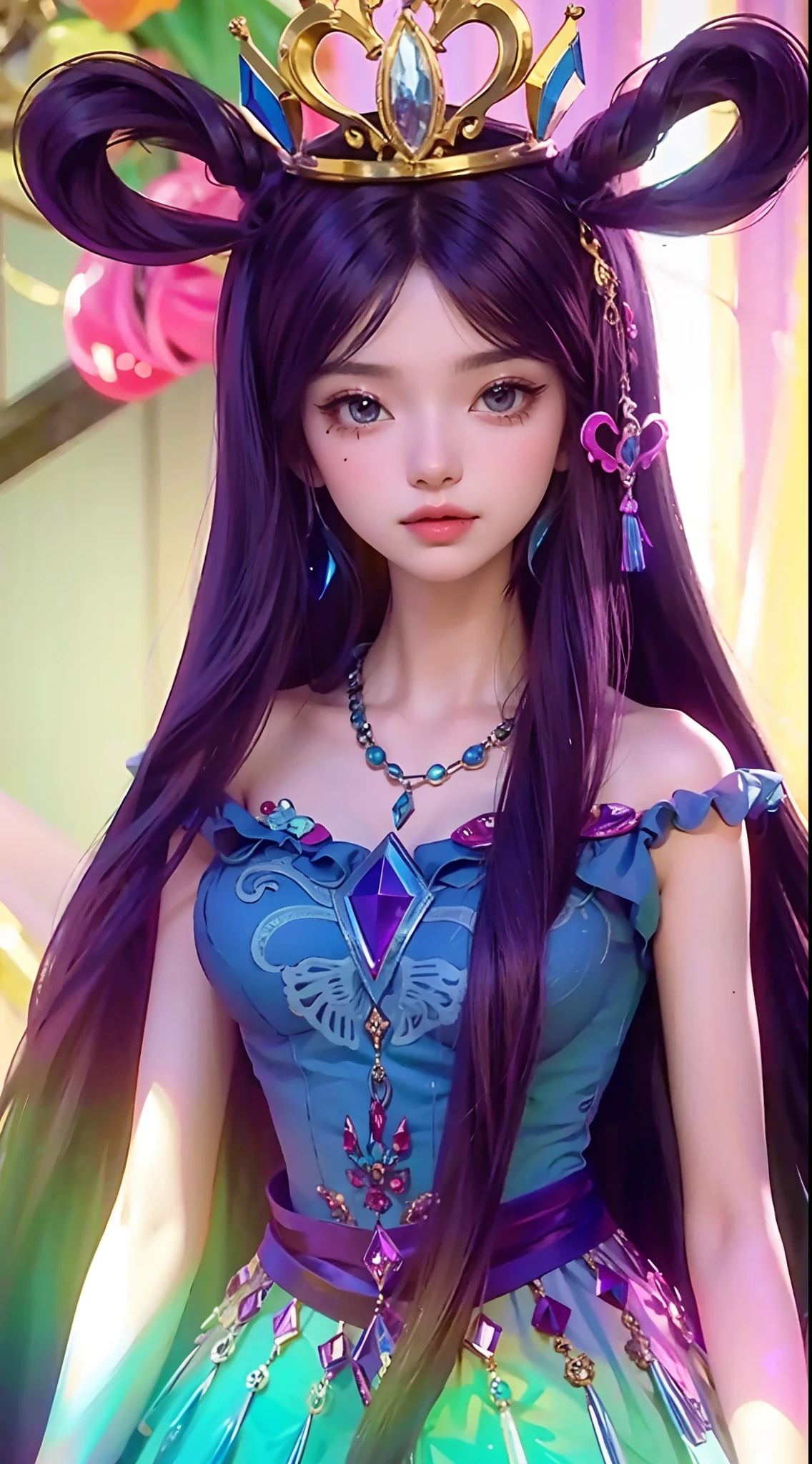 long black hair girl in purple dress