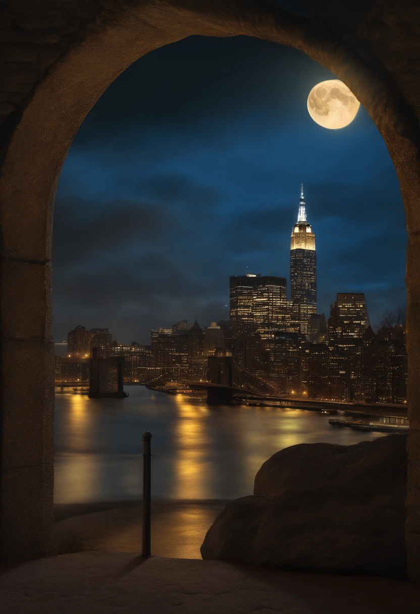 (best quality,4k,8k,highres,masterpiece:1.2),ultra-detailed,(realistic,photorealistic,photo-realistic:1.37),mysterious, ethereal, full moon, Van Gogh, shattered Rockefeller Building, oyster elements, vibrant colors, textured brushstrokes, surreal ambiance, in the moonlit night, dreamlike, intricate intricate details, haunting, melancholic, distorted perspective