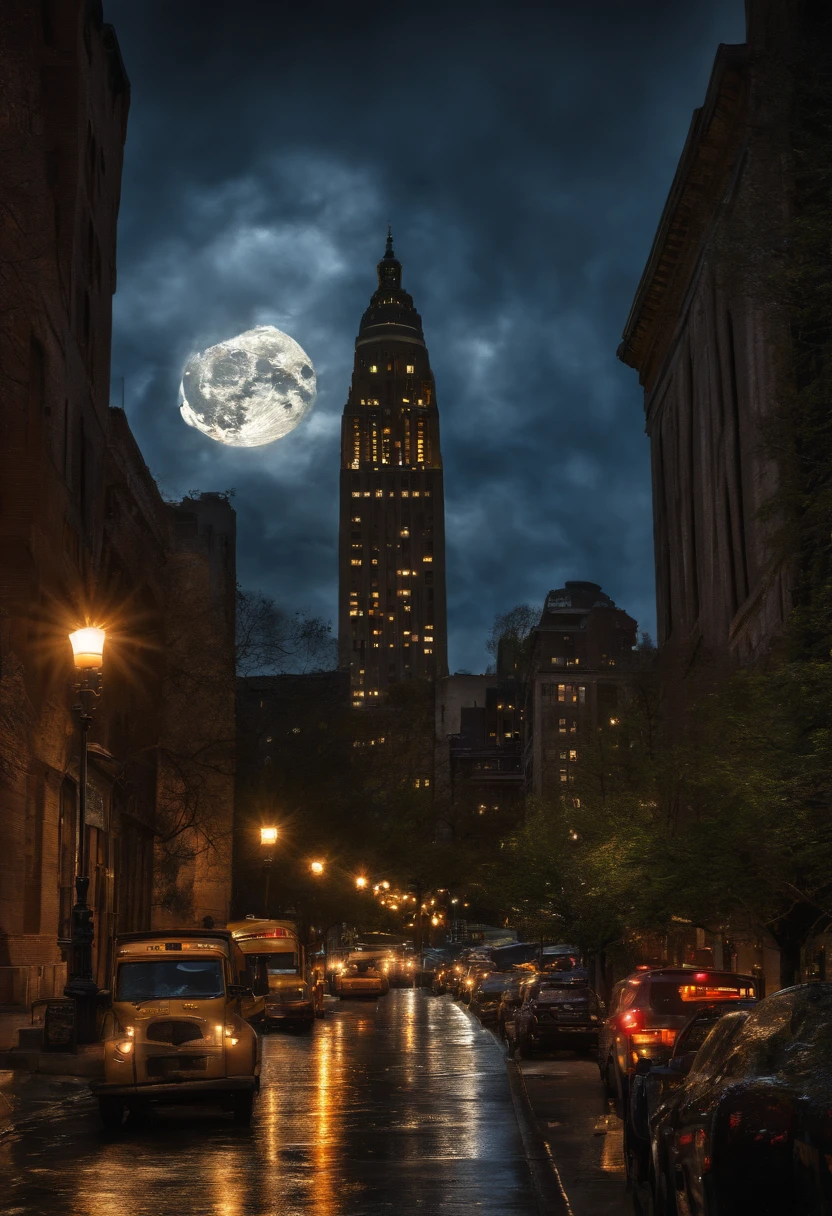 (best quality,4k,8k,highres,masterpiece:1.2),ultra-detailed,(realistic,photorealistic,photo-realistic:1.37),mysterious, ethereal, full moon, Van Gogh, shattered Rockefeller Building, oyster elements, vibrant colors, textured brushstrokes, surreal ambiance, in the moonlit night, dreamlike, intricate intricate details, haunting, melancholic, distorted perspective
