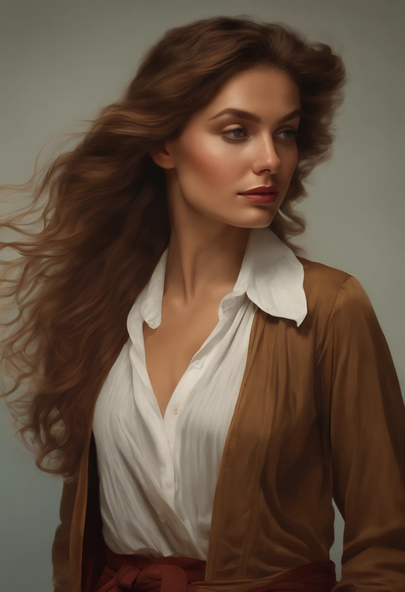 Hyperrealist portrait of female by david hockney and alphonse mucha,fantasy art, photo realistic, dynamic lighting, artstation, poster, volumetric lighting, very detailed faces, 4 k, award winning,, 1girl, in the dark, deep shadow, low key,cowboy shot,(official clothing:1.4) ,long hair,white hair, see through shirt, nipples showing, intercourse