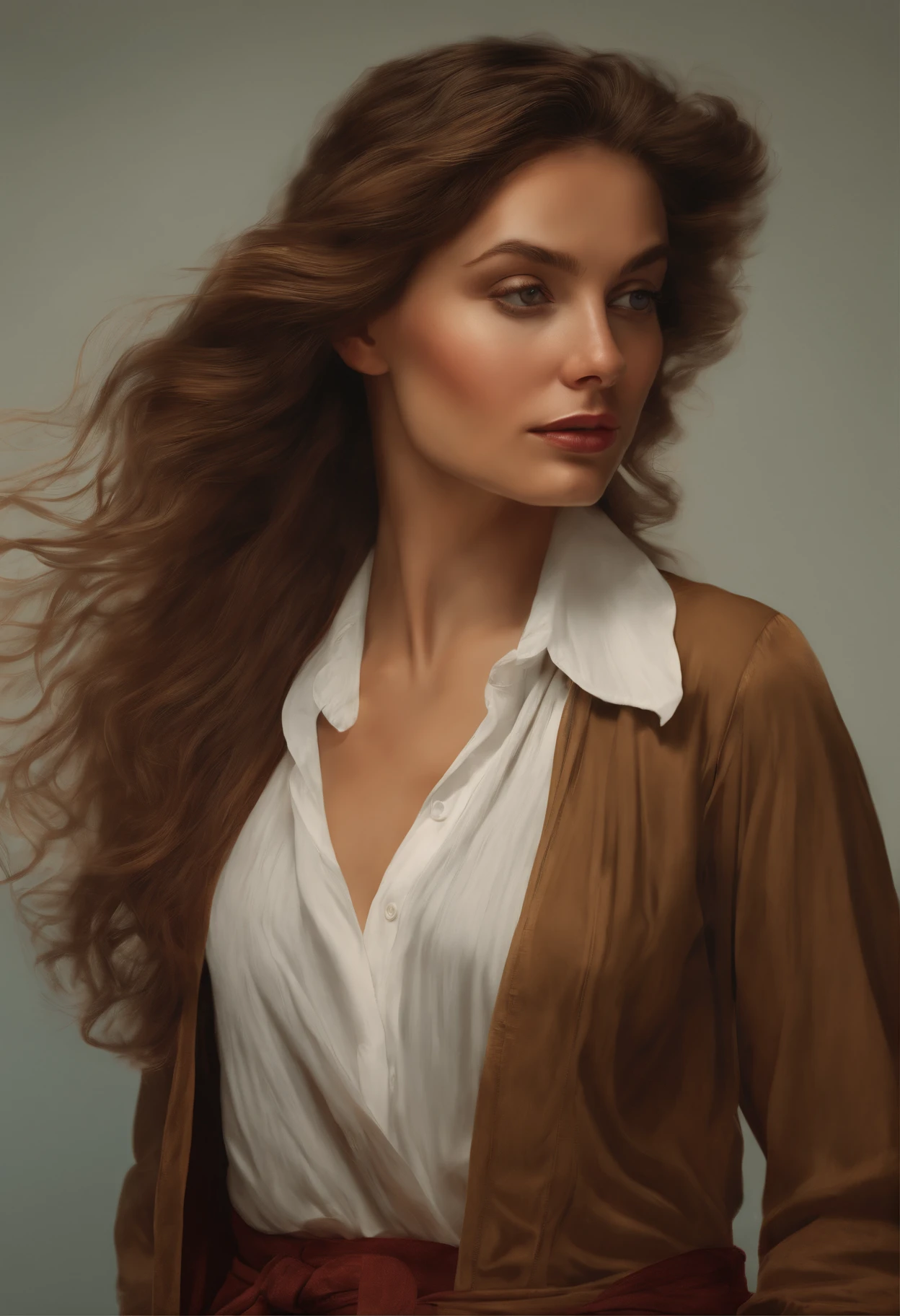 Hyperrealist portrait of female by david hockney and alphonse mucha,fantasy art, photo realistic, dynamic lighting, artstation, poster, volumetric lighting, very detailed faces, 4 k, award winning,, 1girl, in the dark, deep shadow, low key,cowboy shot,(official clothing:1.4) ,long hair,white hair, see through shirt, nipples showing, intercourse
