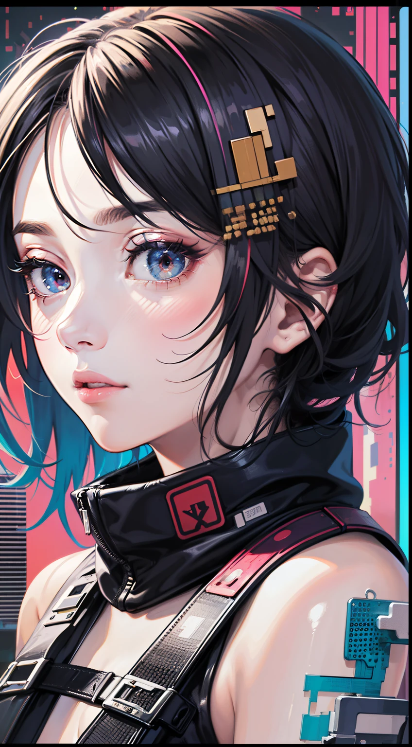 (masterpiece, top quality, best quality, official art, beautiful and aesthetic:1.2), (1girl:1.3), extreme detailed,colorful,highest detailed, glitch art, (digital distortion), pixelated fragments, data corruption,colorful noise, visual chaos,contemporary aesthetics