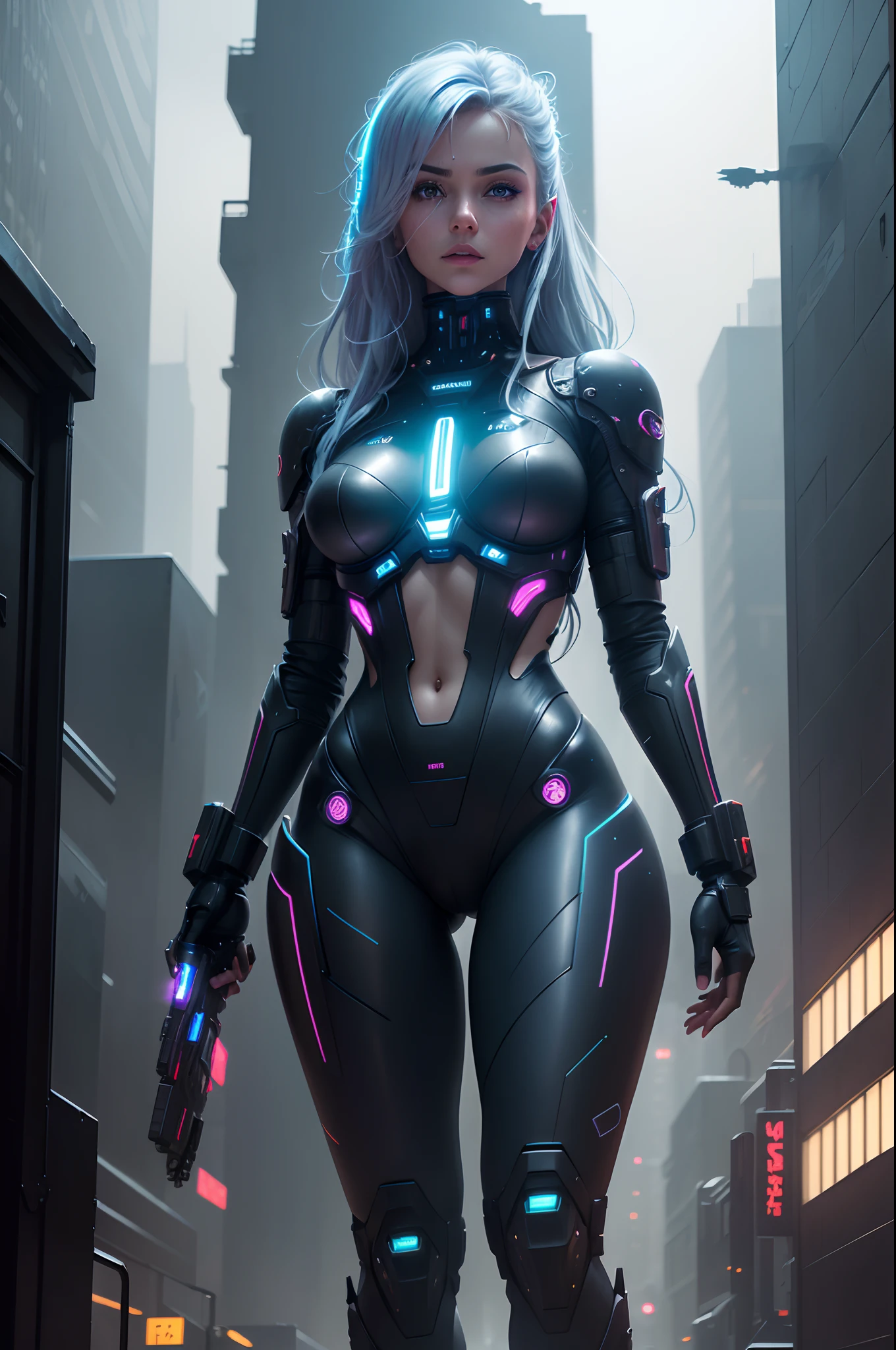 1 garota, drow sexy, pele roxo-azul escura, coque de cabelo prateado claro, ((olhos vermelhos)), orelhas de elfo, Usa ((Bodysuit Branco Sexy Cyberpunk Feiticeira)), salto alto, Empunha ((Equipe Cyberpunk)), spear ((magia da luz)), posando em um streer cyberpunk ocupado, atletic, volumetric lighting, melhor qualidade, Parte Mestre, Realista, anatomicamente correto, (strong cinematic lighting), detalhes impressionantes, detalhes intrincados, 8k post production, high resolution, super detalhes, trends on Artstation, sharp focus, profundidade de campo f/1.8, studio photos, ((looking at the camera)) sensualmente sexy