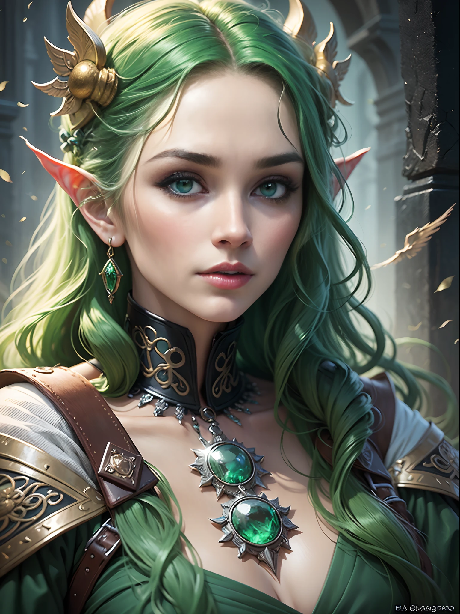 (masterpiece), (best quality), (ultra detailed),(disheveled hair),(illustration),Dragonborn, female dragon, red skin, medieval dress, green eyes, volumous hair, medium wings, sexy withouth being flashy