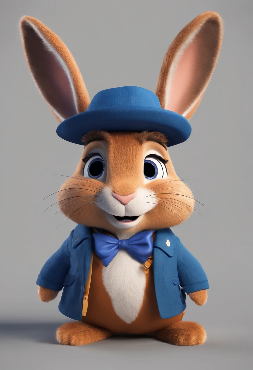 rabbit wearing a blue hat and blue coat zootopia style