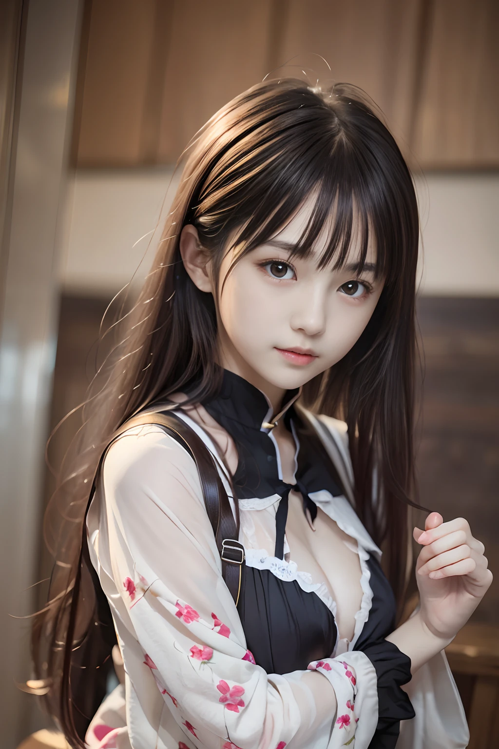 top-quality、masterpiece、超A high resolution、(Photorealsitic:1.4)、校服、19、girl with、enticing、looking in camera、