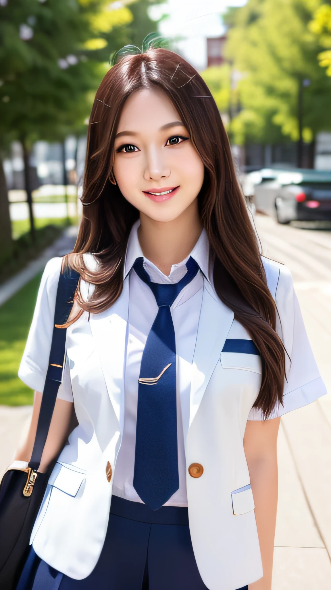 Improved dynamic views，Pretty girl, cute, cute.，JK School Uniform，Look at me and smile.，Easy backgound，Master's work，High Quality，4K resolution，Super Resolution，Detailed pubic hair，accurate，Cinematic lighting，