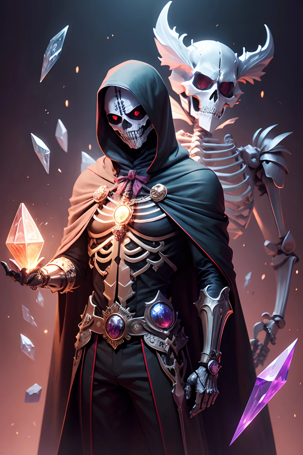Skeleton,mask,magician,wise,crystal,mechanical arm