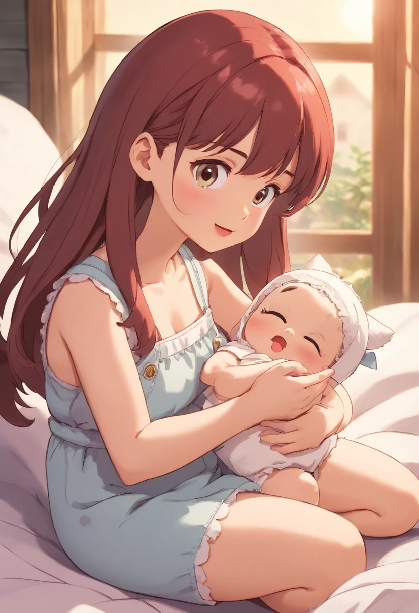 (best quality,highres,ultra-detailed),extremely detailed facial expression:1.1,nervous expression:1.1,worried expression:1.1,woman,adult diaper,high-quality adult diaper,taking off skirt,revealing skirt,checking diaper,smug doll,smiling doll,smug face,baby print on diaper,curious woman,careful examination of diaper,looking closely at diaper,meticulous inspection of diaper,concerned expression,meticulously crafted doll:1.1,realistic doll:1.1,playful expression:0.9,doll with vivid colors,artistic doll,realistic face,soft fabric texture,extraordinary attention to detail:1.1,beautifully designed doll,soft and comfortable material:0.9,cotton fabric,precise texture,matching crib in the background,soft lighting,subtle shadows,artistic lighting,emphasizing doll and woman,professional photography style,precise lighting angles,vintage color tone,gentle warm lighting,creating a comforting atmosphere,sophisticated composition,attention-grabbing central focus,storybook-like scene,happiness and security in motherhood.