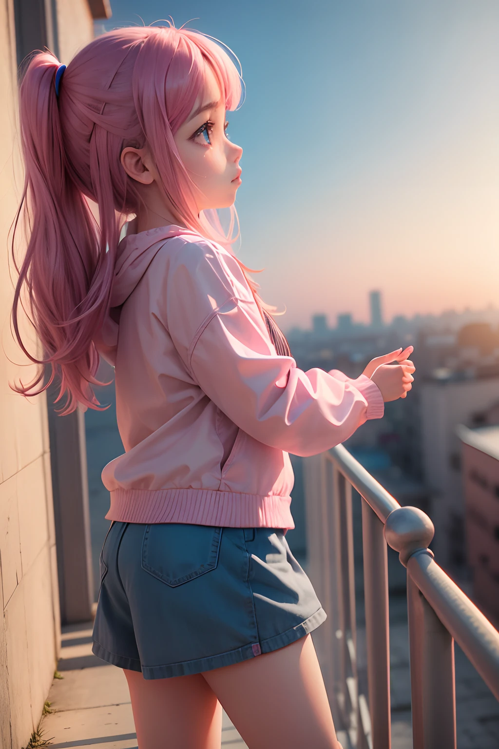 Girl looking at sky love 3D pink --auto
