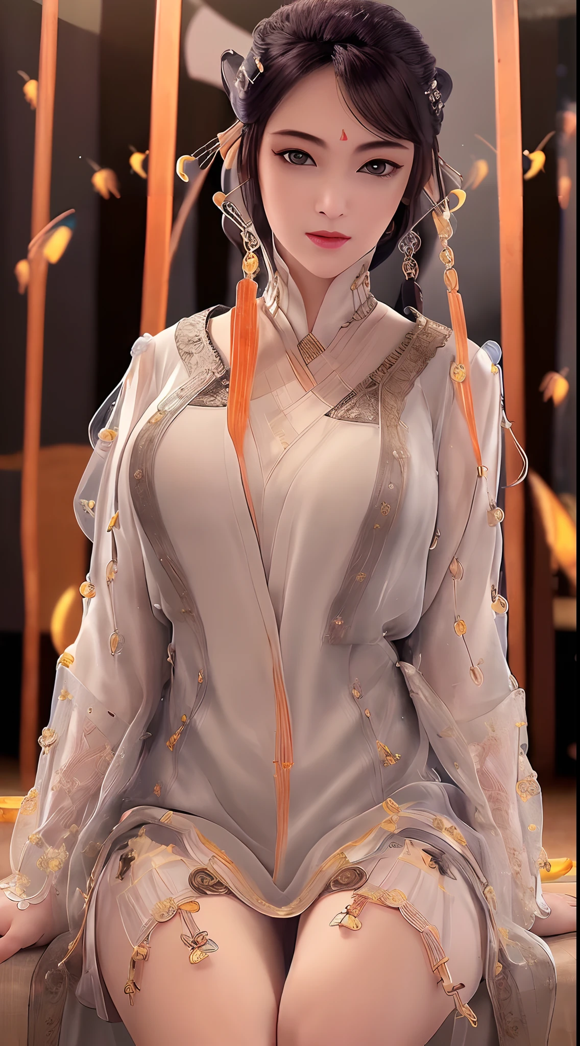 "(((1 beautiful and super sexy:1.8))), 20 year old young girl, ((wearing a transparent silver nightgown with sexy white lace trim:1.7)), (((Transparent nightgown can see each part of the sexy girl's body:1.7))), ((a dress with diamonds:1.7)), ((long black hair:1.6)), jewelry elaborately made from precious stones and beautiful hair, the noble, noble style of an extremely beautiful girl, her small face is super cute, her face is very pretty, thin eyebrows, flawless beautiful face, ((black eye pupils: 0.8)), very beautiful eyes, ((silver eyes: 1.6)), (((big round eyes:1.6))), nice makeup and hair detailed eyelashes, steamy eye makeup, high nose, earrings, red lips, ((closed mouth: 1.5)) beautiful lips, slim hands, most beautiful thighs, ((arms spread out to the sides: 1.5)), rosy face, clean face, flawless beautiful face, smooth white skin, (big breasts: 1.5)), ((high breasts: 1.6)), tight breasts, beautiful cleavage, (((big breasts and super round: 1.8))), ((super tight breasts: 1.7)) , beautiful breasts, perfect body, back arms, chest out, ((sitting position with chest up and arms behind: 1.6)), ((open your legs:1.2)), don't be shy, 8k photo, super high quality, super realistic, super 10x pixels, optical, bright studio, bright edges, dual-tone lighting, (high-detail skin:1.2), super 8k, soft lighting, high quality, volumetric lighting, photorealistic, photorealistic high resolution, lighting, best photo, 4k, 8k quality, blur effect, smooth sharp, 10 x pixel, ((Beach at night and fireflies background:1.5)), aurora, lightning, super graphics realistic, most realistic graphics, 1 girl, alone, solo, Extremely sharp image, surreal, (((frontal portrait: 1.5)))."