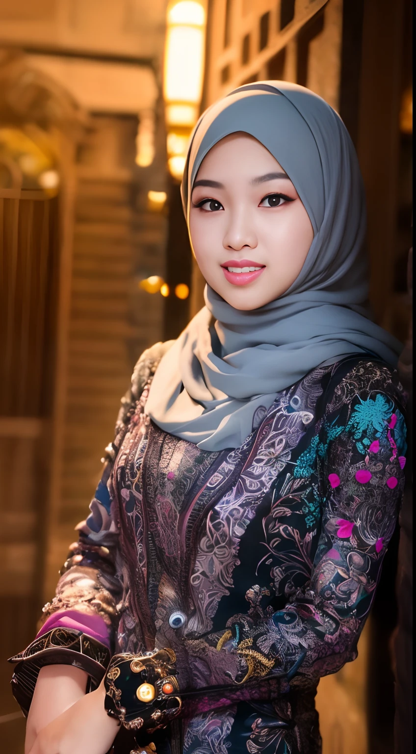 1 malay girl in hijab，Hypercupola，Light Painting，bio luminescent, Electrochemiluminescence, insanely detailed and intricat, Hyper maximalist, Elegant, ornate, Hyper realistic, super detailed