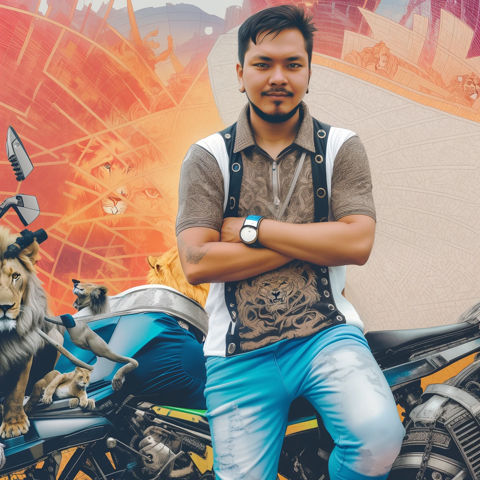 Cyperpunk, HD, Animy With Lion