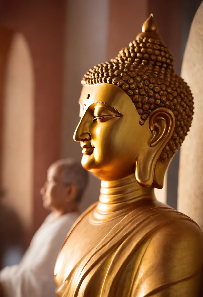 Detailed of Siddhartha Buddha's face, close up art work,