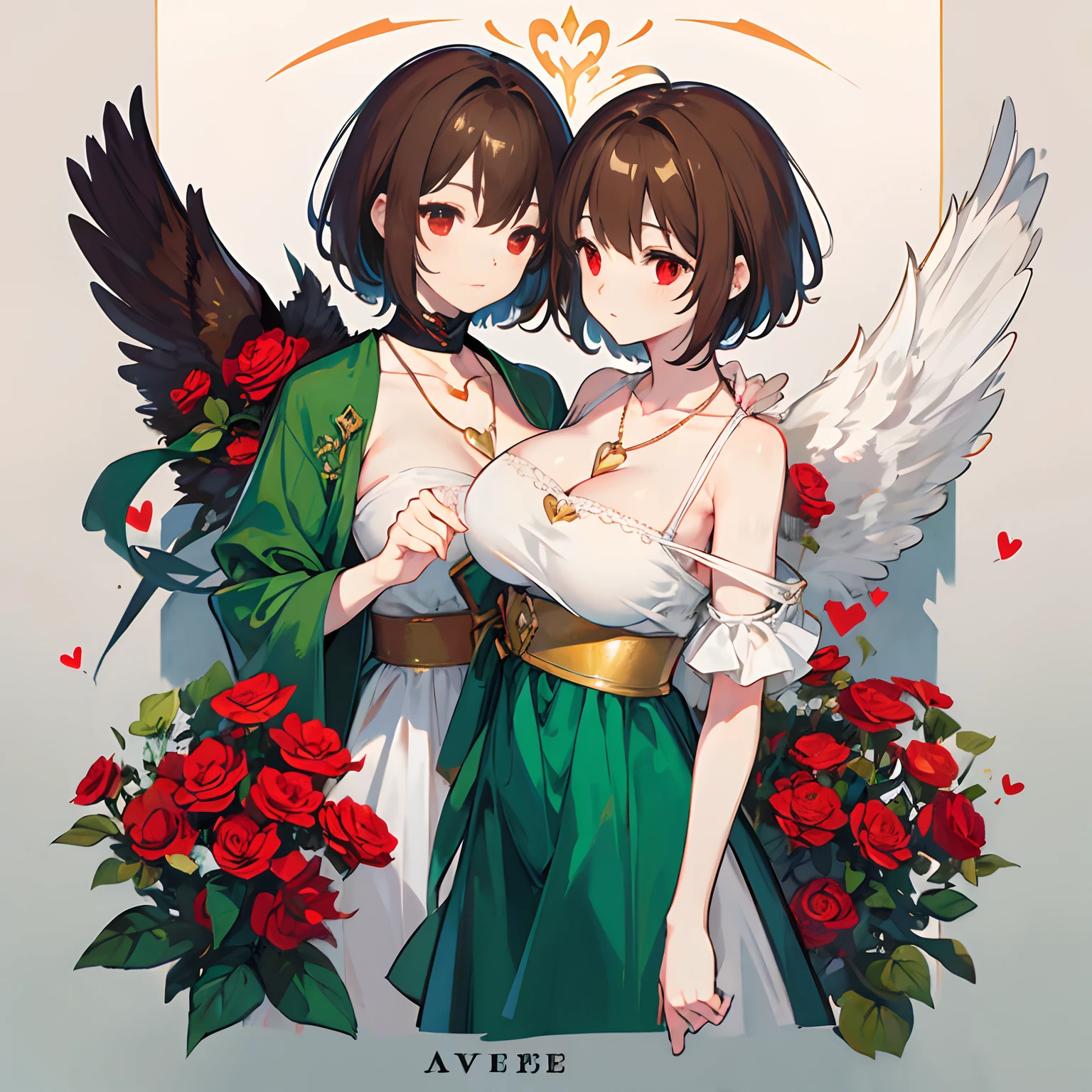 undertale,chara,red - eyed,Top,Serial killer,bloodthirsty,Green top,daggers,stocklings,Full body standing painting,with short brown hair,Be red in the face,Hand repair,the detail,k hd,Gold love heart necklace,Close to the original,illustration,CG,anime big breast,quadratic element(Optimal image quality,tmasterpiece,sexual appetite)
