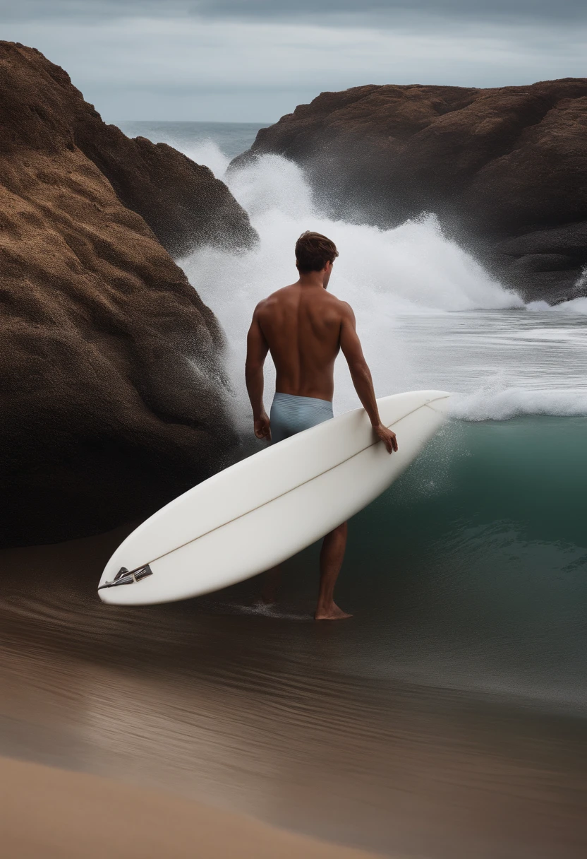 man,Raw photo,hiquality,Surf on the coast,brown haired,skin of white color
