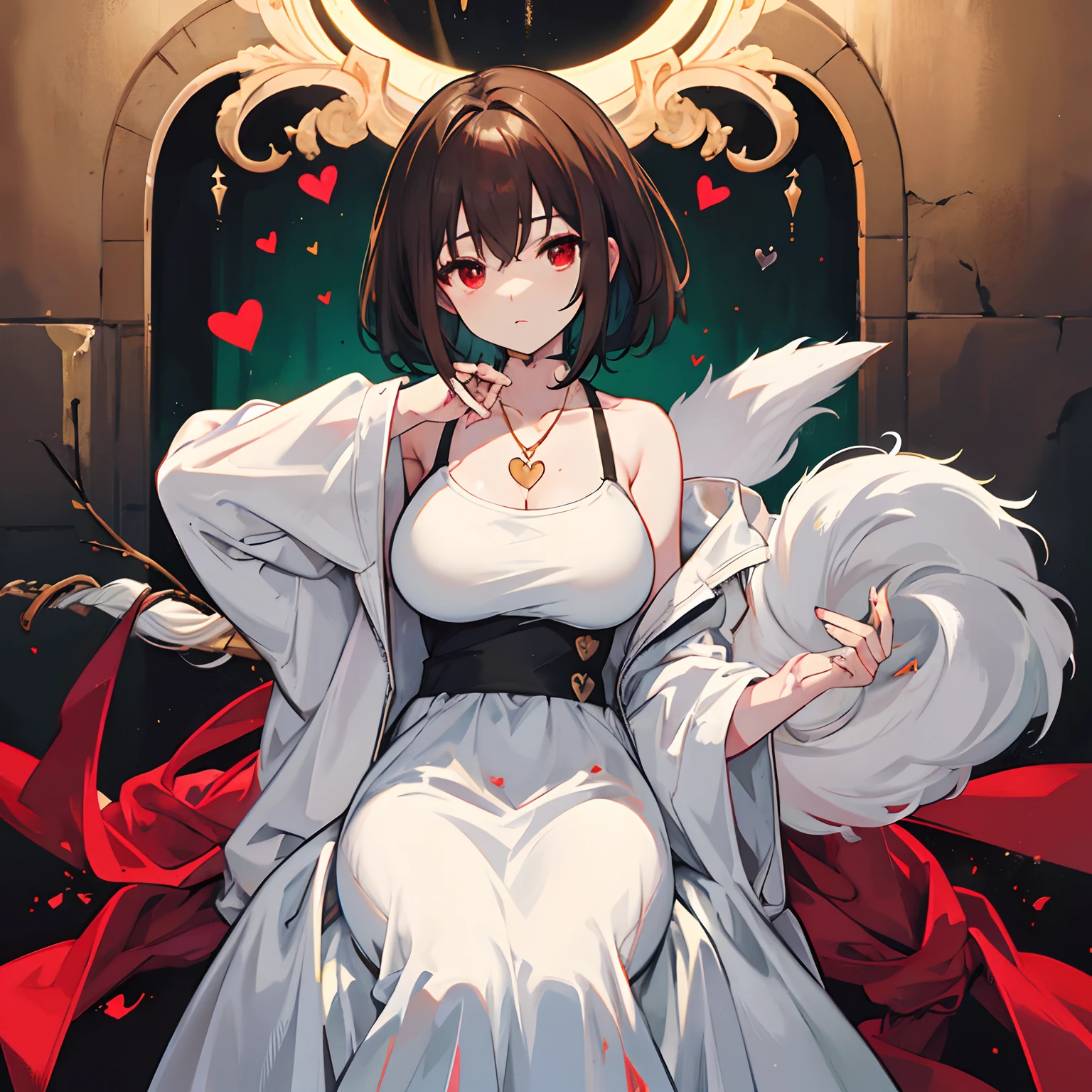 undertale,chara,solo person,Lone wolf,shadowy,red - eyed,Sick,Serial killer,bloodthirsty,Green top,daggers,stocklings,Full body standing painting,with short brown hair,Be red in the face,Hand repair,the detail,k hd,Gold love heart necklace,Close to the original,illustration,CG,anime big breast,quadratic element(Optimal image quality,tmasterpiece,sexual appetite)