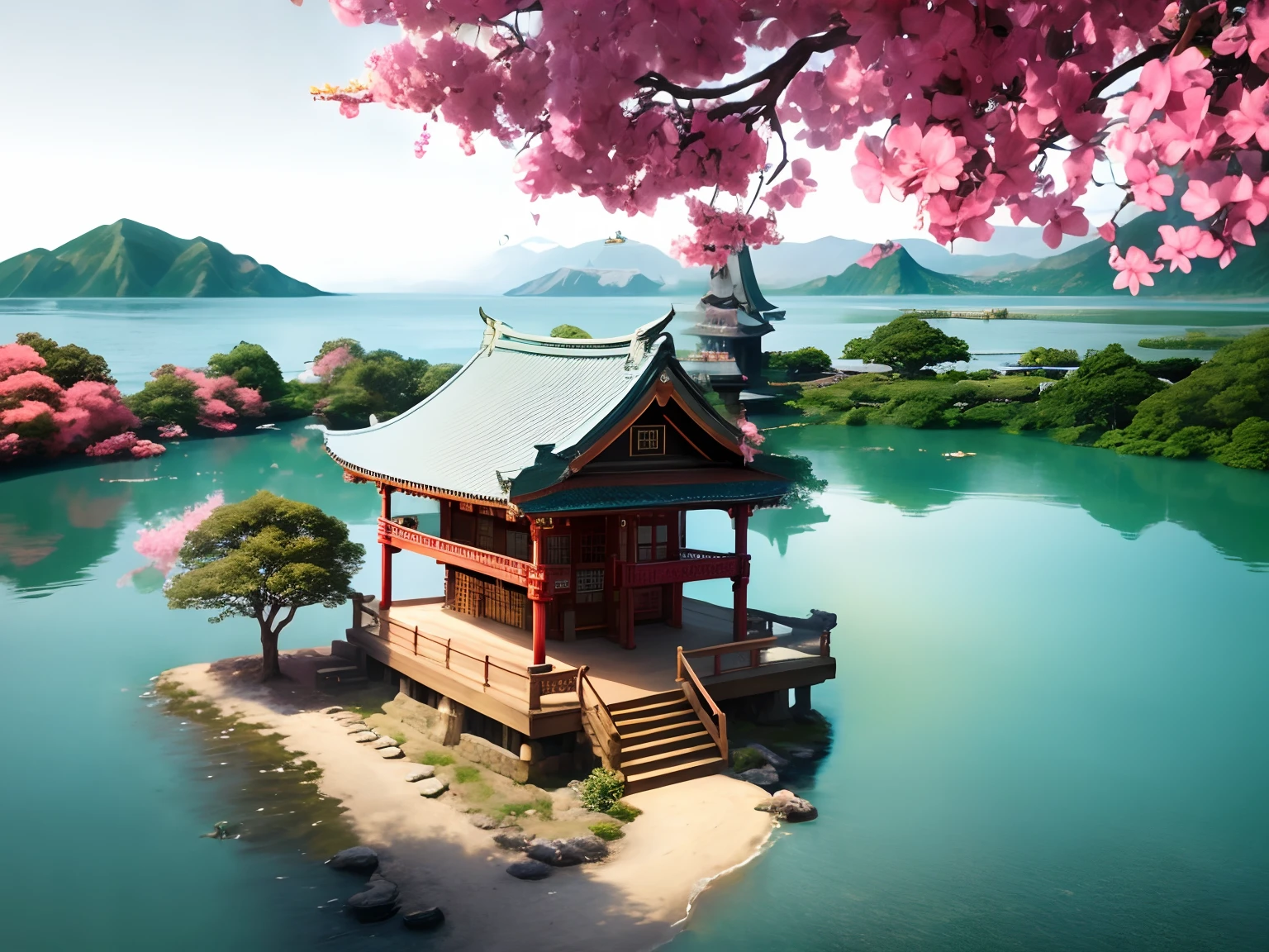 Adjust the size of the surrounding scenery, perspective and shrine match