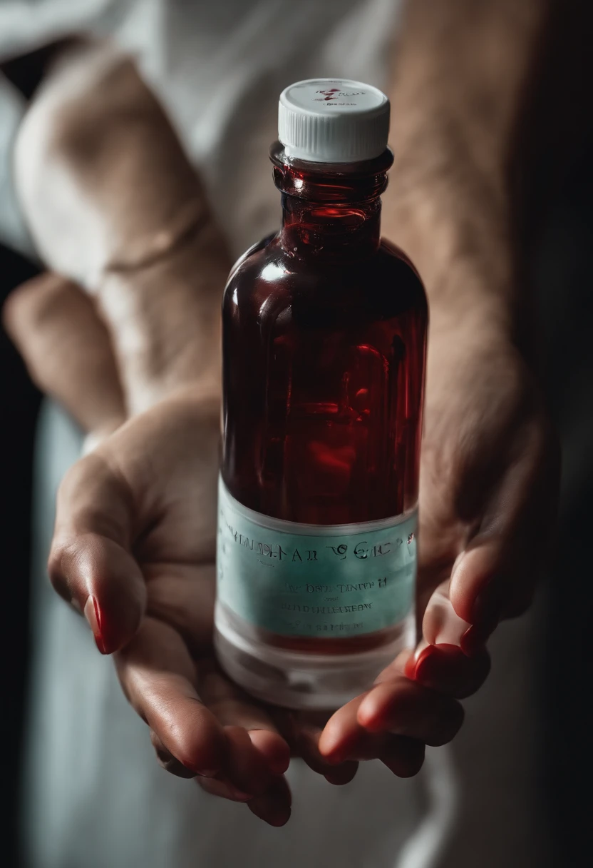 Hold the medicine bottle in both hands，human's body，blood vessel，Close-up