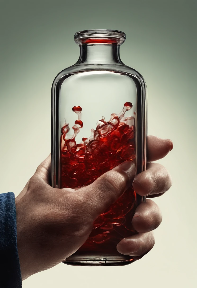 Hold the medicine bottle in both hands,human's body,blood vessel,Close-up
