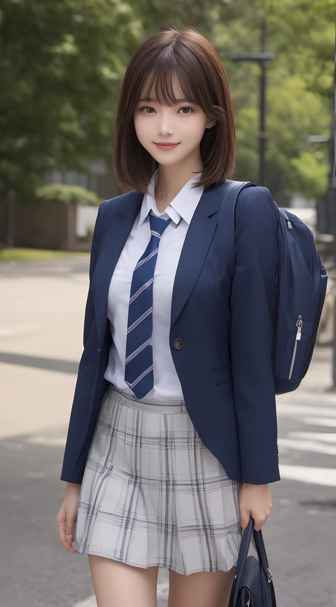Remake the tie、Long tie in plain dark blue、Backpack belt at left shoulder