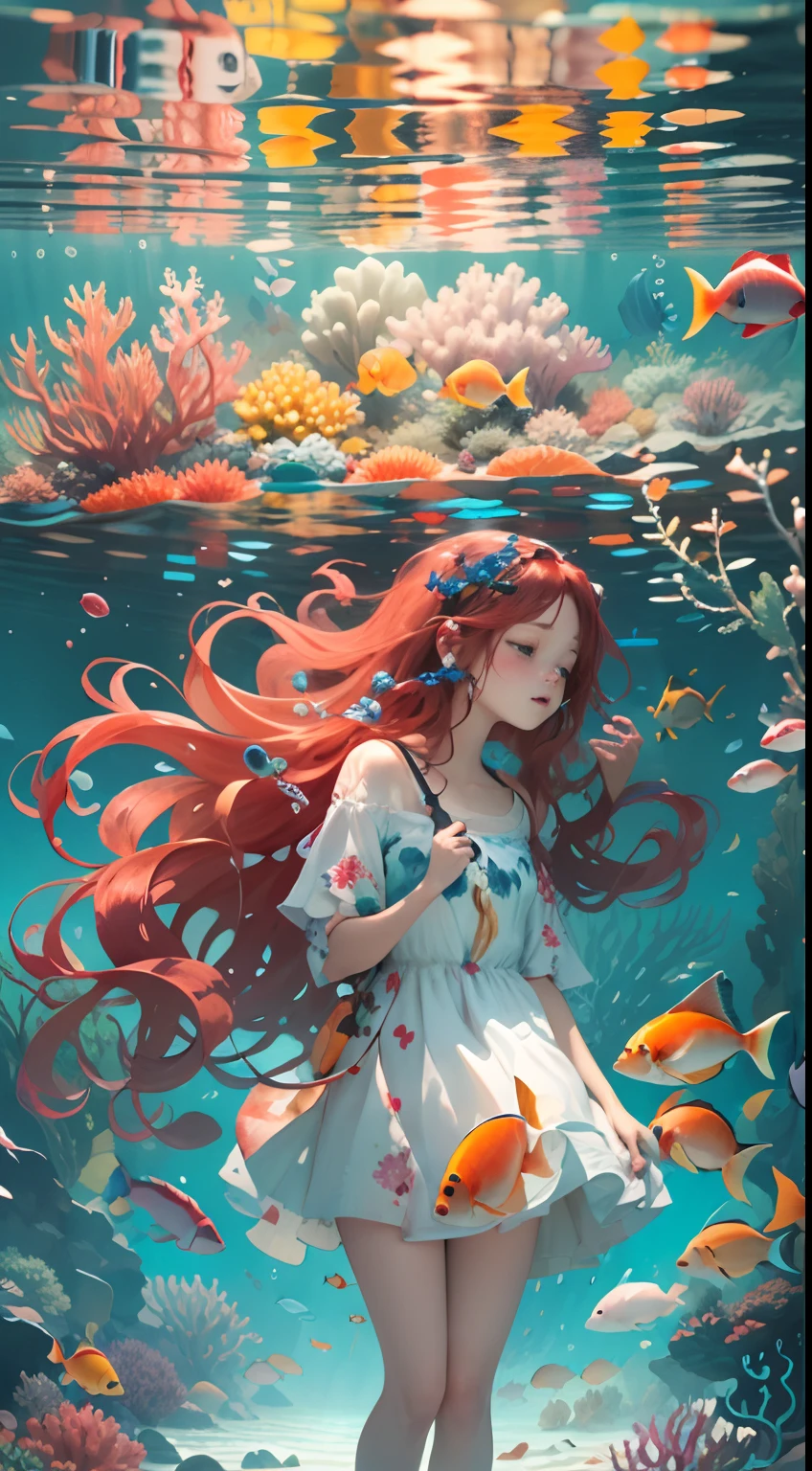 ((underwater photography, under water, underwater photo, In water, deep water,)), 8K resolution, Anime art wallpaper 4k, hd anime wallpaper,