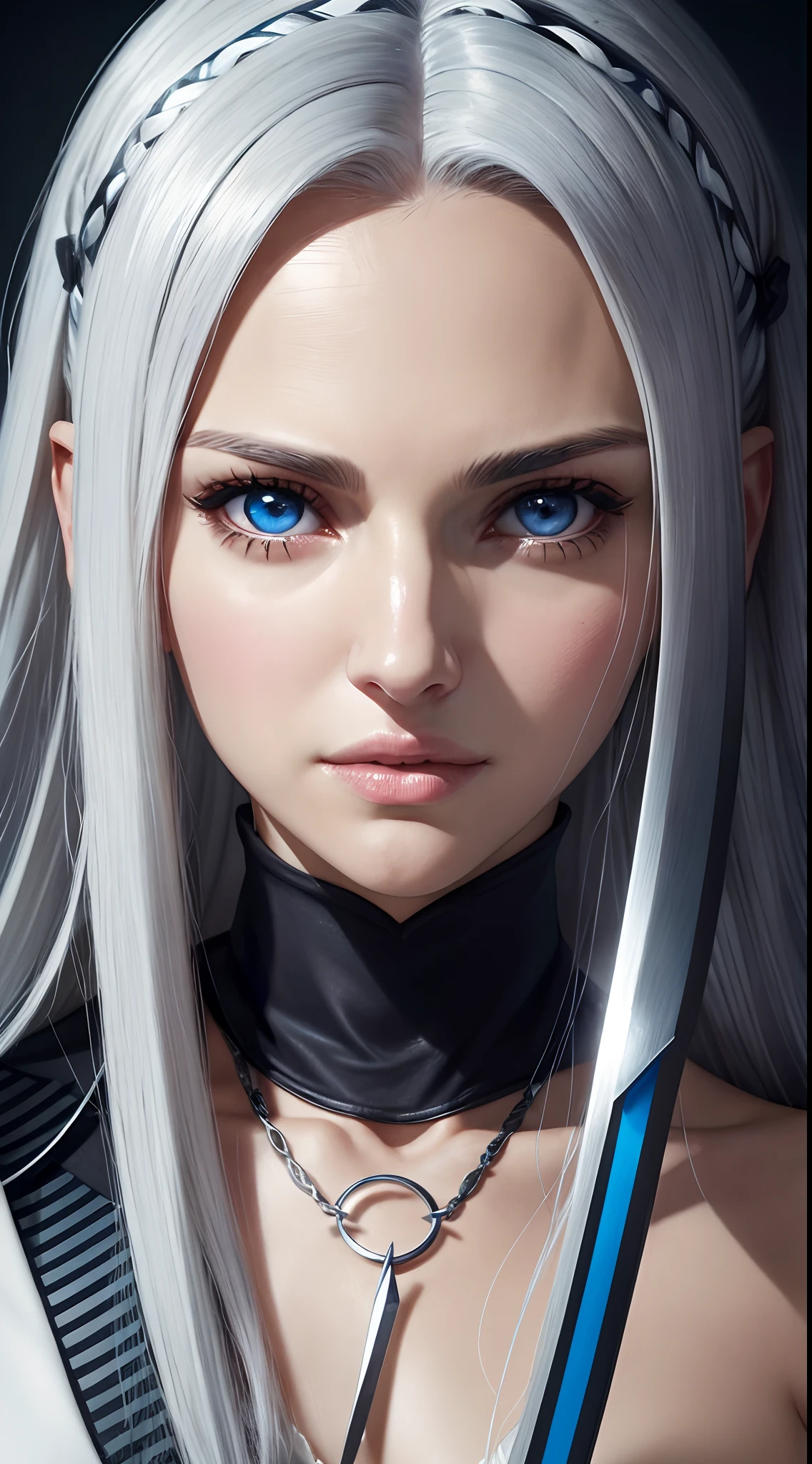 Best Quality, Ultra High Resolution, (Photorealistic: 1.4), Beautiful Eyes, Super Beautiful, Very Long Hair, Beautiful, Sweetheart, Beautiful Soldier, Eyes That Invite Viewer, Lover's Perspective, Inviting Expression, Sexy Smile, Perfect Style, Perfect Balance, Detailed Skin, Naughty Gaze, ((Naked)), platinum blue hair,