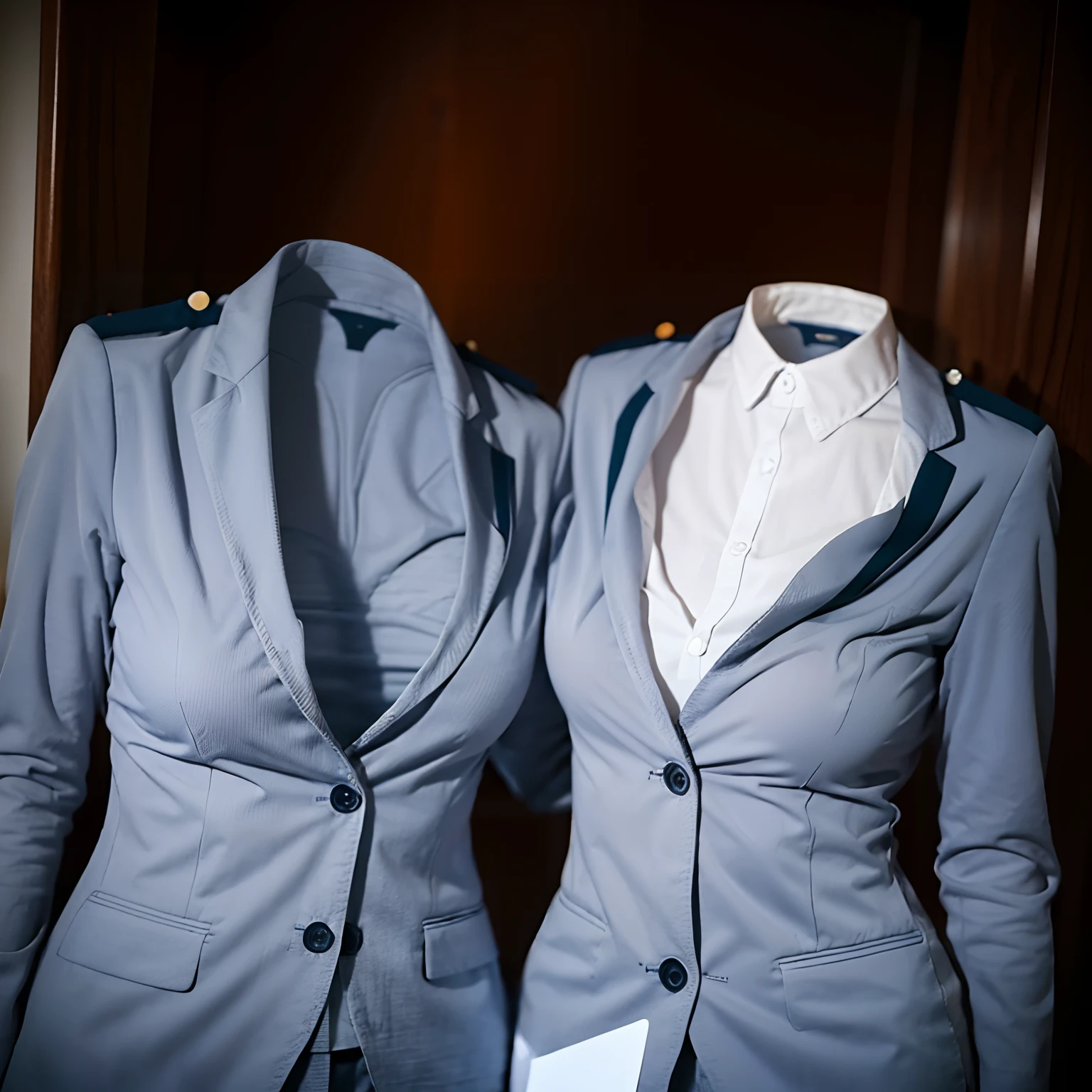 2 girls love each other, school uniform, ((invisible, no humans:1.5, headless:1.5, handless, legless)), (big breast), close-up to breast, (extremely detailed), (photo realistic), (photon mapping)