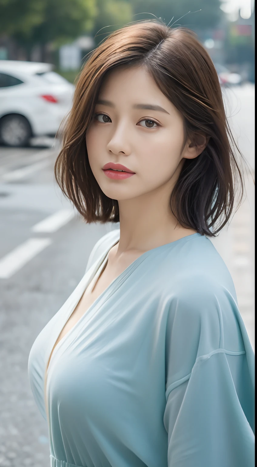((Best Quality, 8K, Masterpiece:1.3)), Focus: 1.2, Perfect Body Beauty: 1.4, Buttocks: 1.2, ((Layered Haircut, Breasts: 1.2)), (Wet Clothes: 1.1) , (Rain, Street:1.3), Bandeau Dress: 1.1, Highly Detailed Face and Skin Texture, Delicate Eyes, Double Eyelids, Whitened Skin, Long Hair