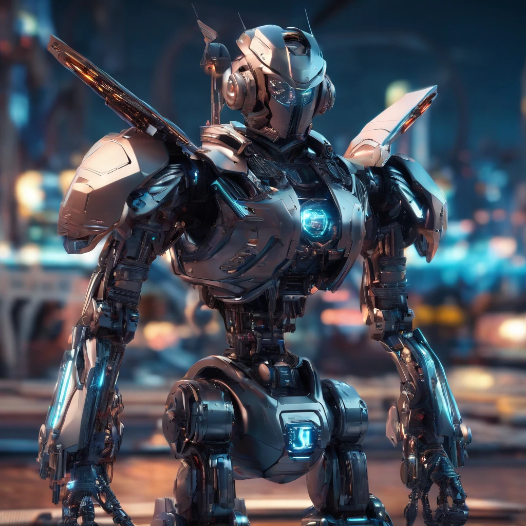 (8k,best quality, masterpiece:1.2),physically-based rendering,tyndall effect,surface reflection,metallic luster,looking at viewer,Close-Up, (Mecha:1.1),full body,solo,glowing,armor,large wings,planet,fire,Universe,scientific discoveries,pastel colors,scifi,space,moon, kawaiitech,pastel colors,kawaii,cute colors,scifi,