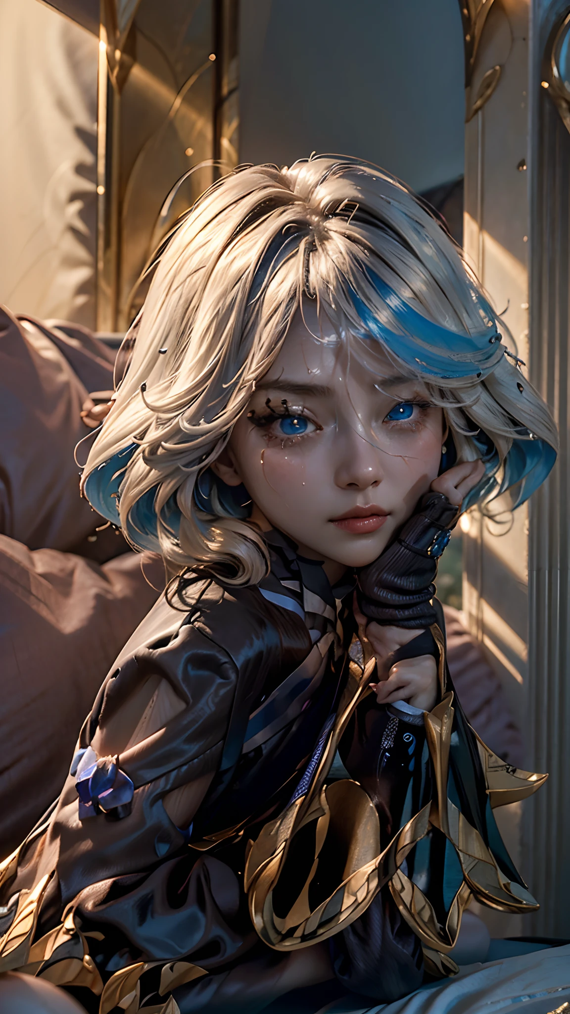Furina in gensin impact like a queen, Masterpiece – Masterpiece ○○ quality – ○○ quality best quality(Highest Quality) , High quality(hiquality) etc ○○ detailed – ○○ details ultra detailed(Ultra-fine ) , Extremely detailed(Extremely detailed) , Finely detailed(Fine-grained) etc ○○ res – ○○ resolution ultra high res(超A high resolution) , very high res(hight resolution) etc Realistic – Realistic Photorealistic – photorealistic beautiful – beautiful 4k , 8K , 16K – 4K image quality , 8K , 16k distinct – clearly Best Aesthetic – Supremely Aesthetic ,Marie Antoinette,Palace of Versailles,ue,1 persons,up hairstyle 、((((fullnude))))、(((face that seems to cry)))、(((sweat-wet skin)))