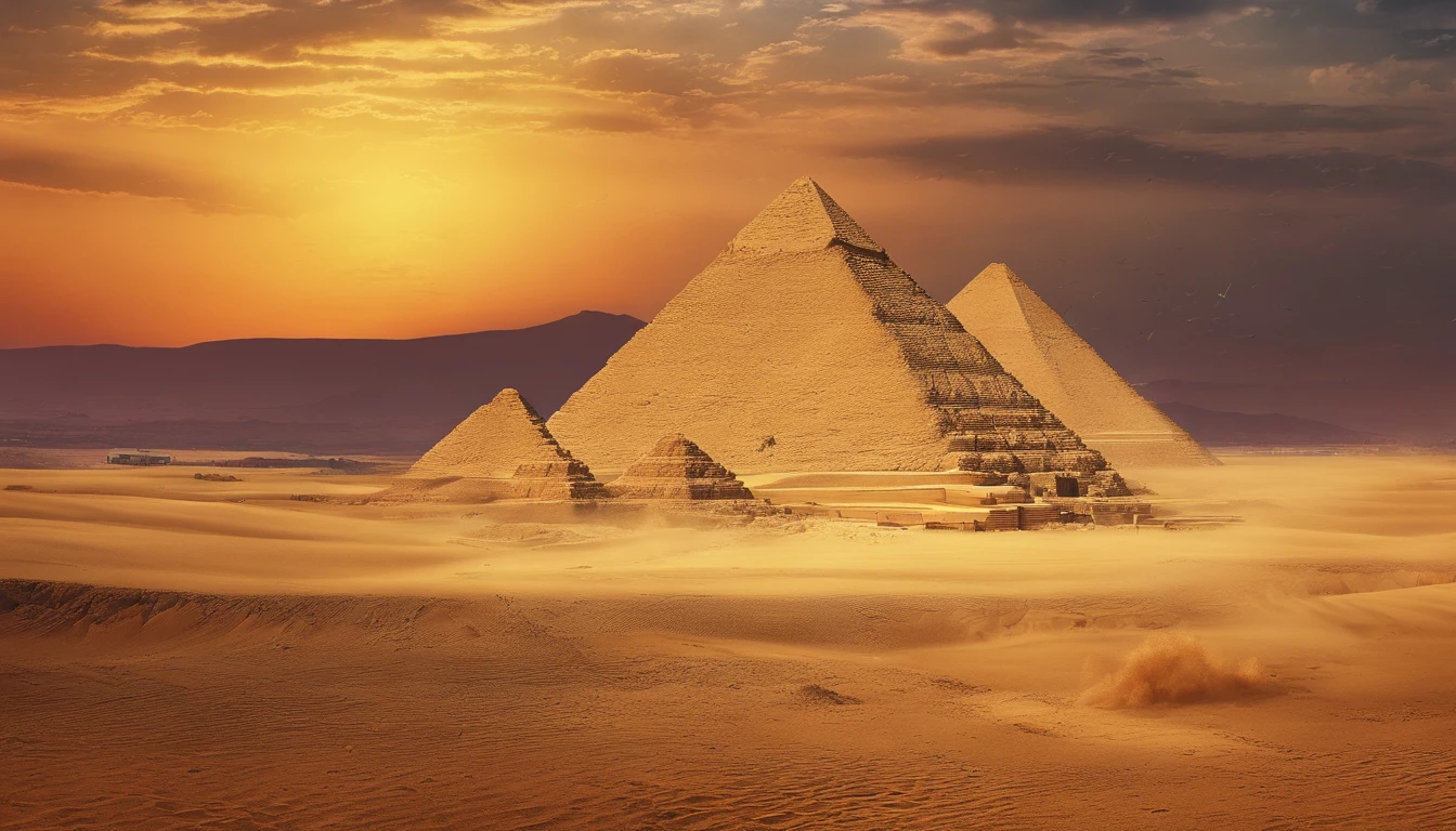 Egypt,Pyramids,Evening glow,sandstorm